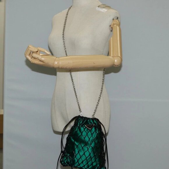 PRADA Chain Shoulder Bag Satin Green Auth - Picture 14 of 16